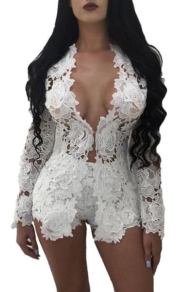 Lace Hollow-out Blazer with Shorts Two Pieces Set