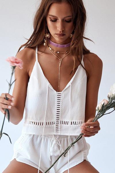 Spaghetti Straps Loose Vest With Shorts Two Pieces Set