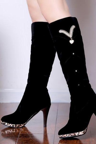 Suede Stiletto Heel Pointed Toe High Heel Knee-length Boots