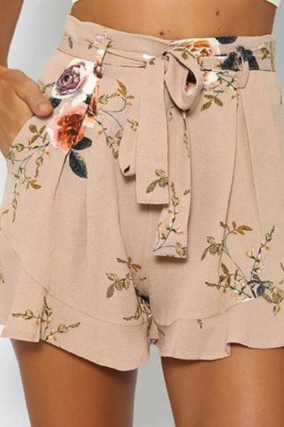 Floral Print High Waist Casual Loose Shorts