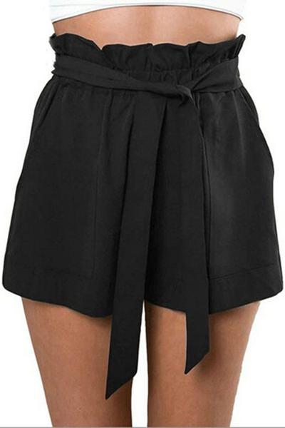 Black or Khaki High Waisted Lettuce Trim Shorts with Pockets 