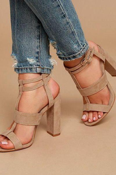Open Toe Straps Ankle Wraps Hasp Chunky Heels Sandals（sh20170804006）