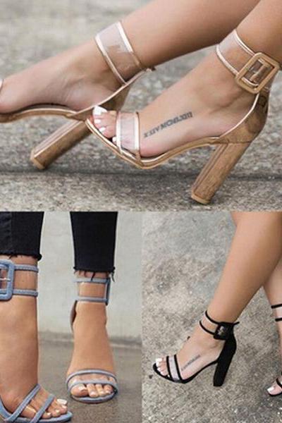 Hasp Open Toe Ankle Wrap Chunky High Heels Sandals