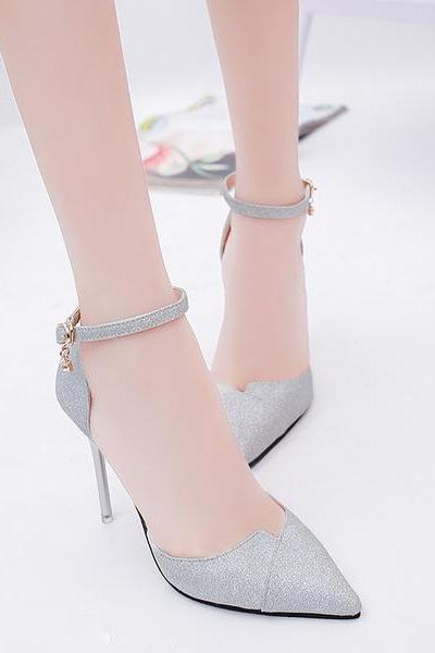 Shinning Pointed Toe Ankle Wrap Stiletto High Heels Party Shoes
