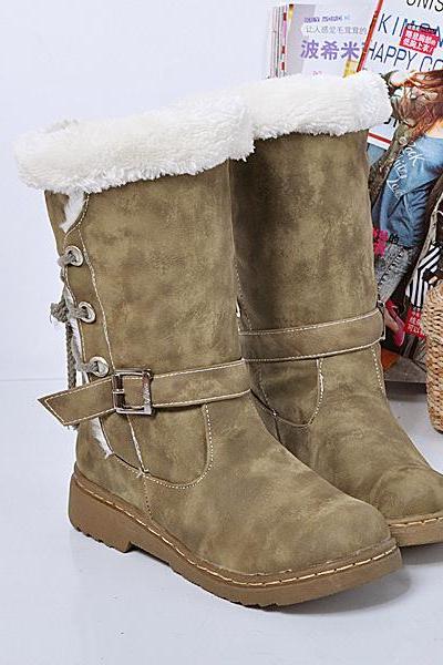 Warm Hasp Back Lace Up Round Toe Flat Half Boots