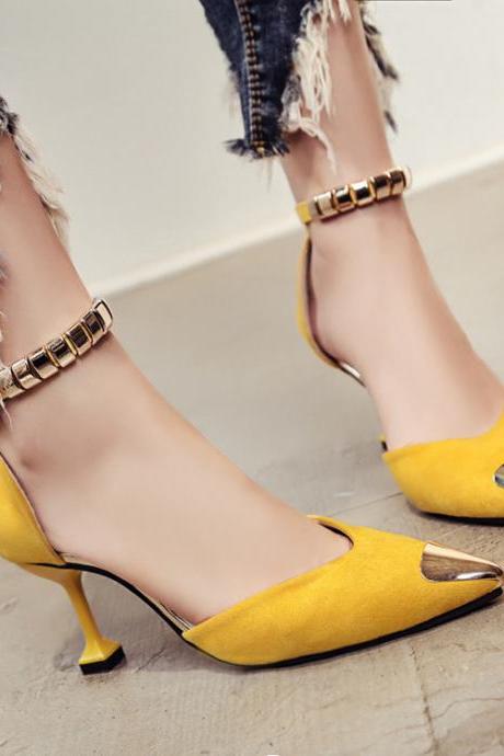 Pointed Toe Low Cut Ankle Wrap Stiletto Low Heels