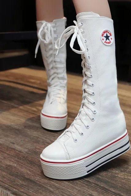 Canvas Lace Up Flat Round Toe Half Sneaker Boots