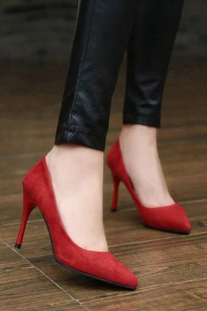 Faux Suede Pointed Toe High Heels