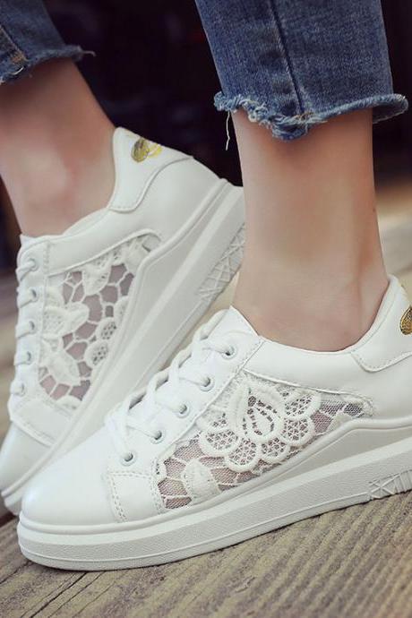 Lace Hollow Out Platform Lace Up Flat Casual Shoes Sneakers