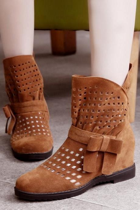 Cut Out Bowknot Decorate Flat Short Loose Boots