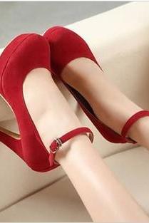 Round Toe Low Cut Ankle Wrap Stiletto High Heels