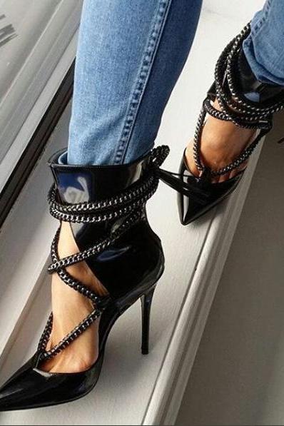 Tassels Straps Pointed Toe Stiletto High Heels