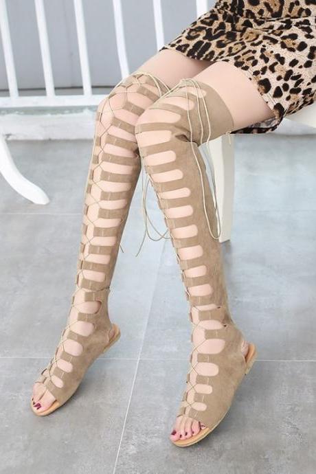Straps Lace Up Peep Toe Over-knee Long Boot Sandals