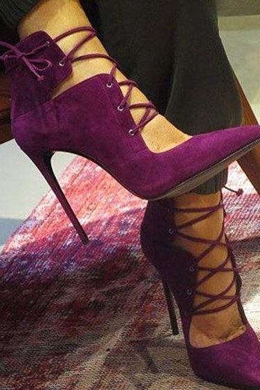 Lace UP Pointed Toe Super High Stiletto Highs