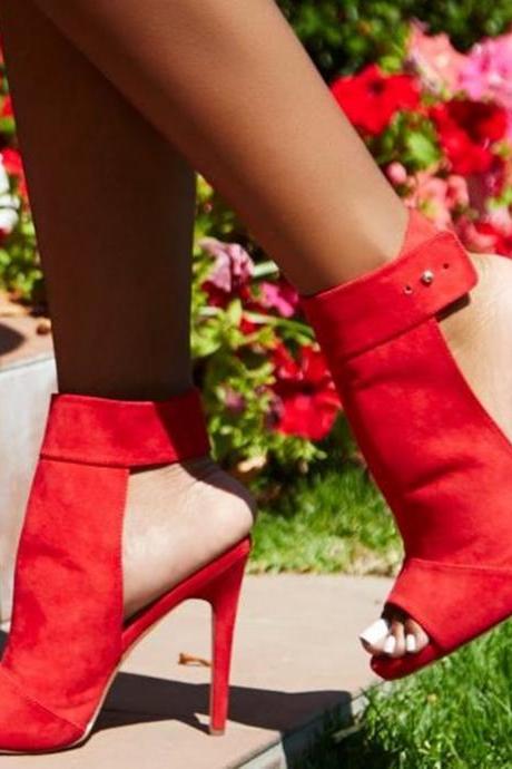 Candy Color Peep Toe Ankle Wraps Cut Out Stiletto High Heels Sandals