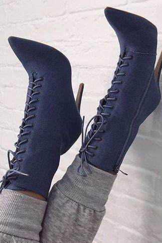 Faux Suede Lace-up Peep-toe High Heel Mid-calf Boots