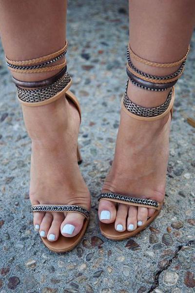 Ankle Wrap Open Toe Back Zipper Stiletto High Heels Sandals