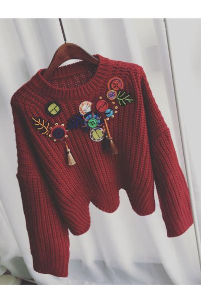 Applique Tassels Irregular Loose Pullover Sweater