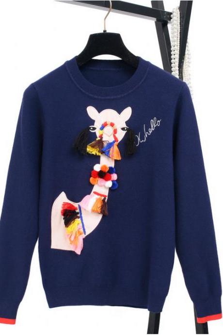 Print Tassels Ball Decorate Pullover Sweater