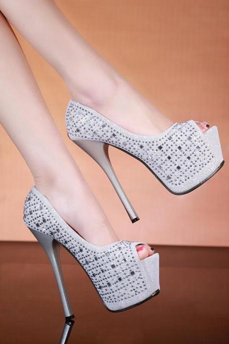 Crystal Peep Toe High Platform Stiletto High Heels Sandals
