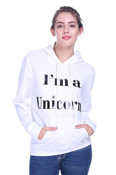 “i’m A Unicorn” White Drawstring Hoodie Pullover