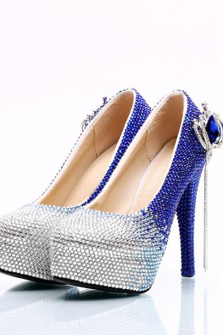 Gradient Crystal Rhinestone Platform Crystal Super Stiletto High Heels Wedding Shoes