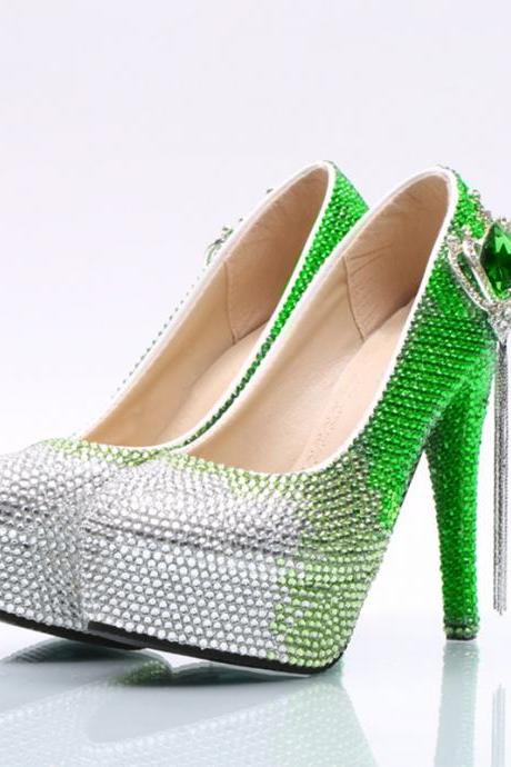 Gradient Crystal Rhinestone Platform Super Stiletto High Heels Wedding Shoes