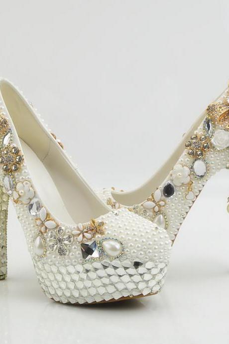 Crystal Beadings Bowknot Decoration Platform Super High Stiletto Heels Bridal Wedding Shoes