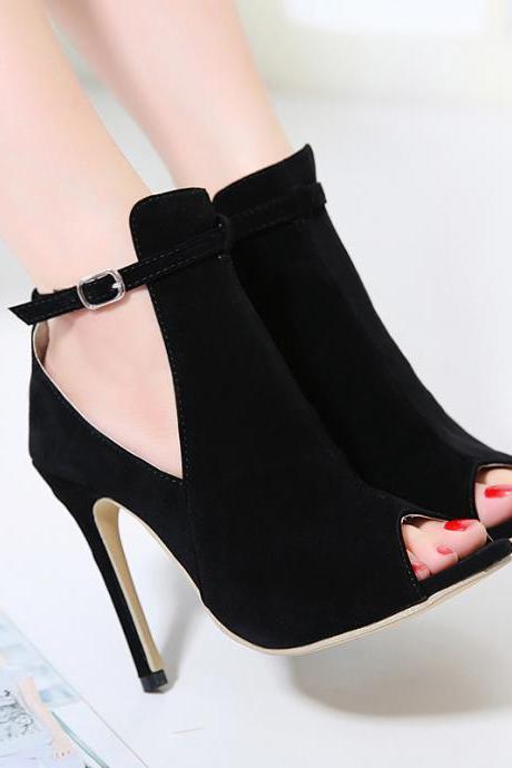 Suede Peep-toe Ankle Strap Stiletto, High Heels