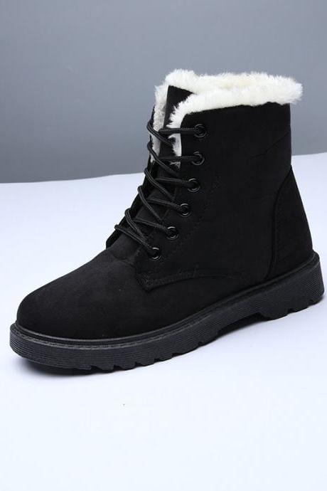 Pure Color Chunky Heel Suede Round Toe Lace-up Short Boots
