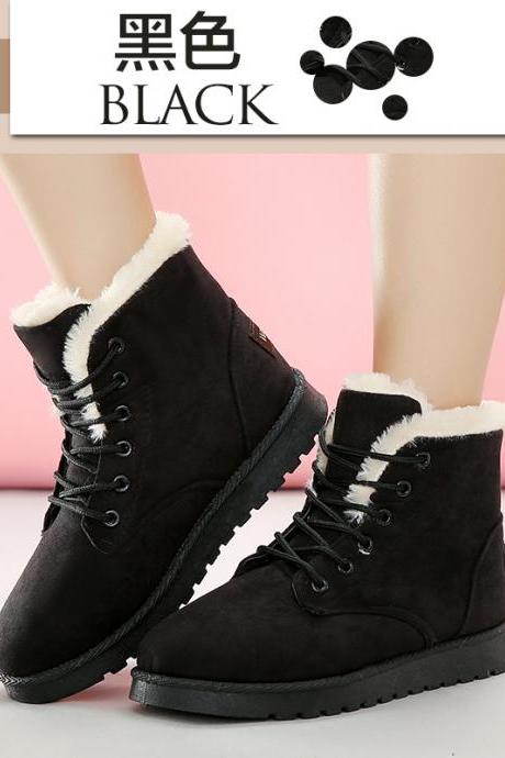 Suede Pure Color Flat Round Toe Lace-up Short Boots