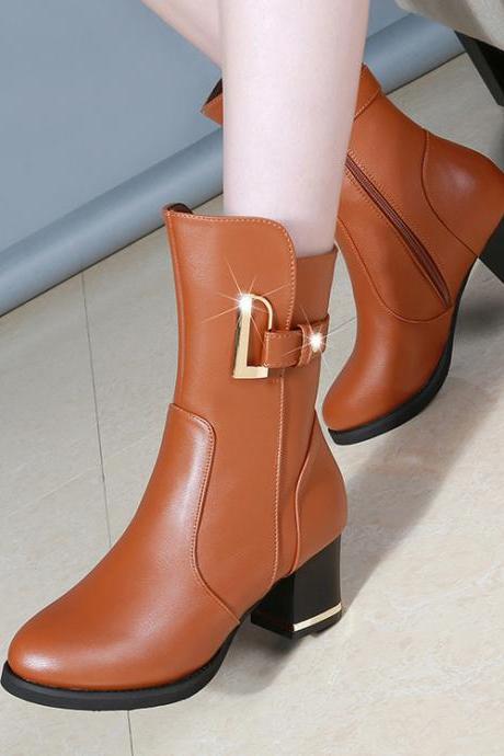 red chunky heel boot