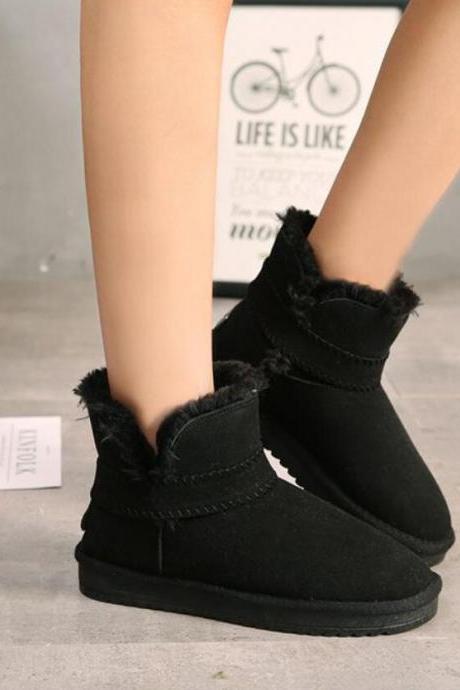 Suede Pure Color Flat Round Toe Short Boots