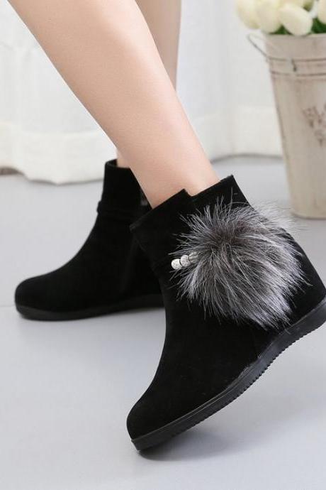 Suede Pure Color Slope Heel Round Toe Short Boots