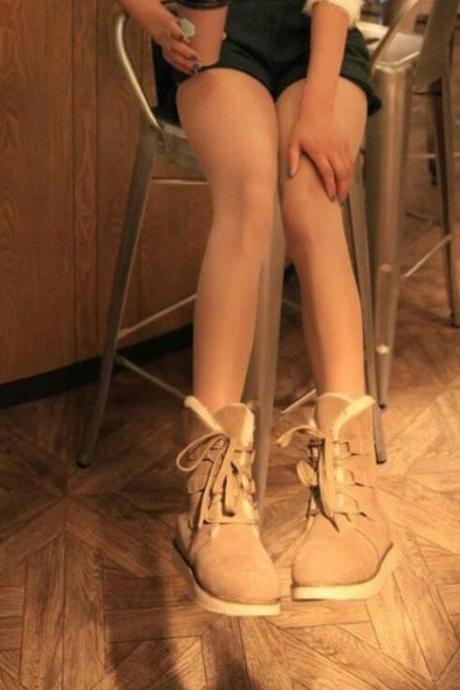 Cloth Pure Color Flat Round Toe Short Boots