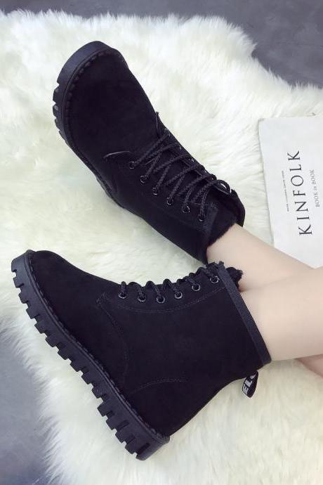 Suede Pure color Lace-Up Round Toe Boots