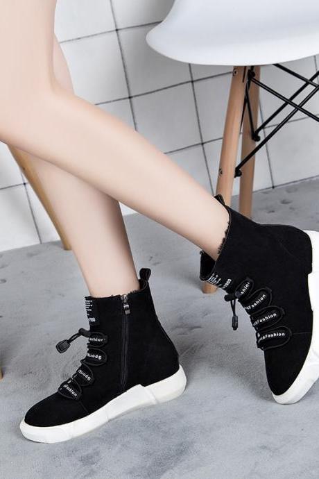Shoes Pure Color Round Toe Suede Lace-Up Boots