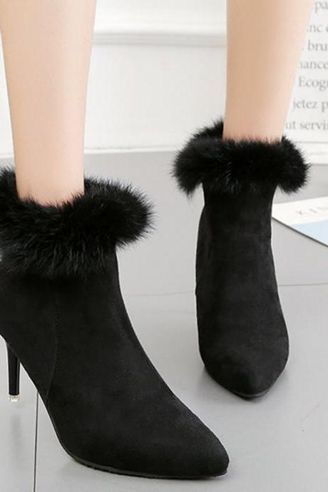 Pure Color Suede Stiletto Heel Pionted Toe Short Boots