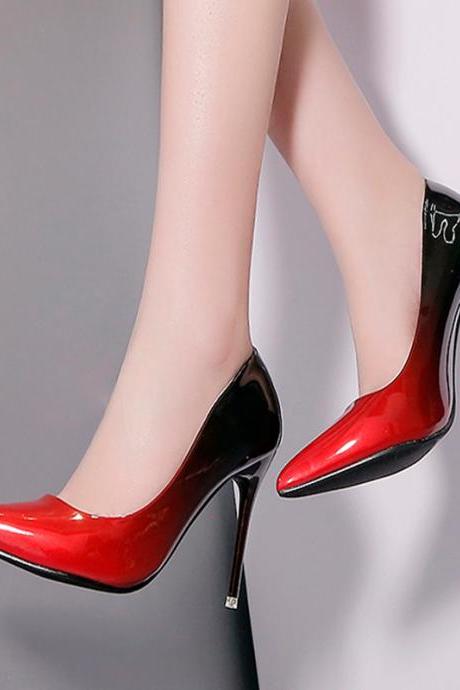 Gradient Patent Leather Pointed-Toe High Heel Stilettos 