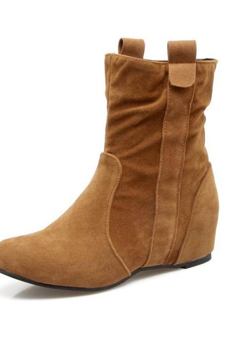 Suede Slope Heel Pure Color Round Toe Short Boots