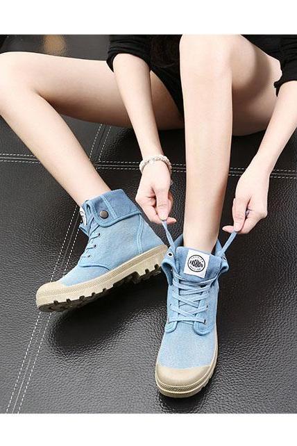 Canvas Chunky Heel Pure Color Round Toe Short Boots