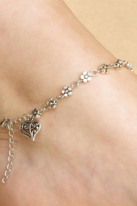 Tibetan Silver Hollow Out Plum Flower Anklets