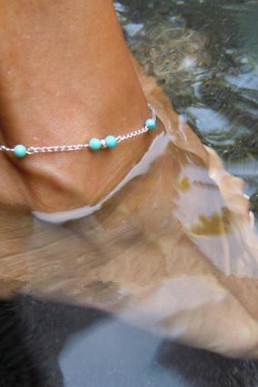 Turquoise Bead Chains Anklets