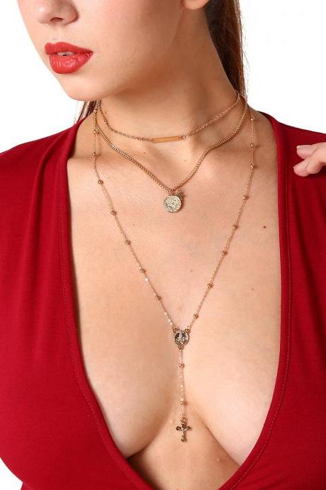 Sexy Exaggeration The Virgin Cross Pendant Long Clavicle Necklace