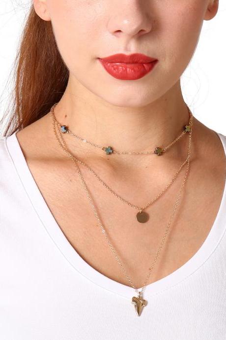 Multi-layer Alloy Cross Long Necklace