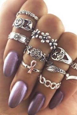 Hollow Out The Sun Moon Stars Flower 11 Pieces Of Each Ring Set