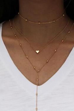 Multilayer Copper Peach Heart Pendant Necklace