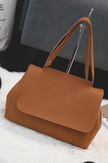 Simple Plain PU Shoulder Bag, Handbag