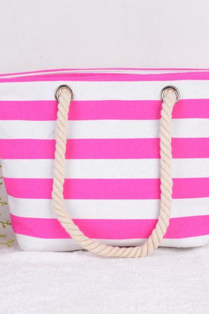 Stripes Canvas Tote Bag With Rope Handles