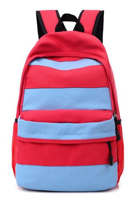 Casual Color Block Stripe Zipper School Backpack